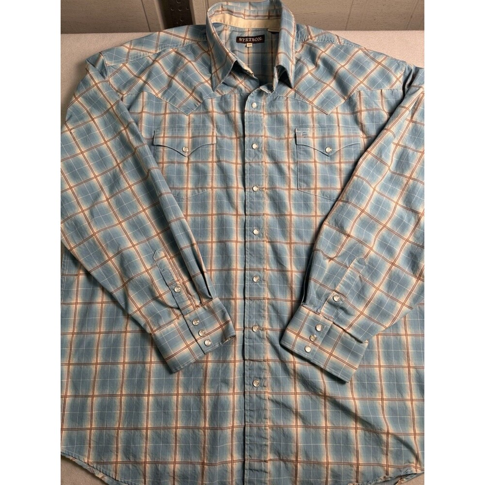 Stetson Shirt Men's 3XL Multicolor Plaid Pearl Snap Long Sleeve Pockets Western
